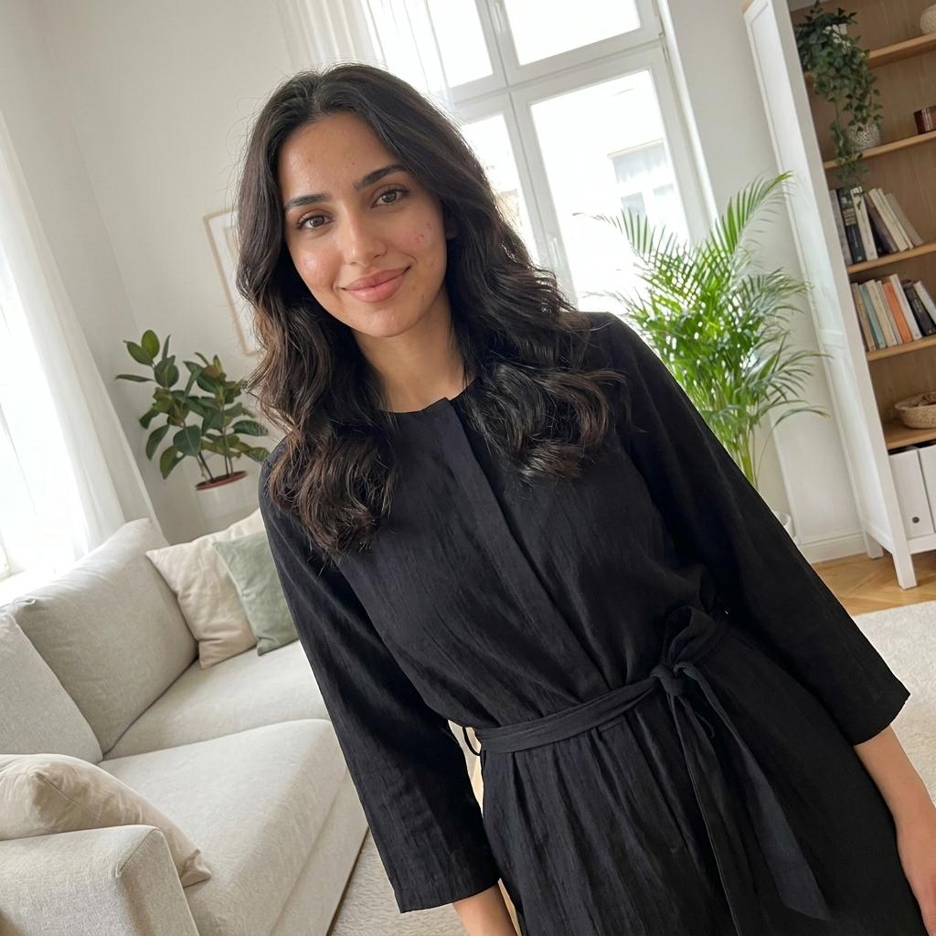 لقطة عفوية لجمبسوت أسود محتشم في ركن منزلي مضيء